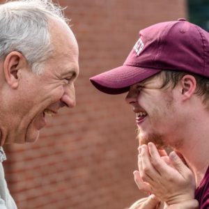 two men laughing