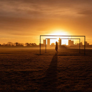 moveable goal posts at sunset