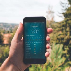 a cellphone showing a weather app to answer someone's curiosity