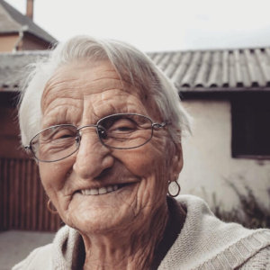 aging woman with kind eyes