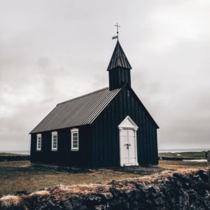 old church with closed doors