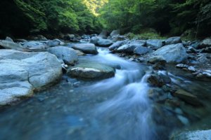 flow shown by a moving stream over rocks