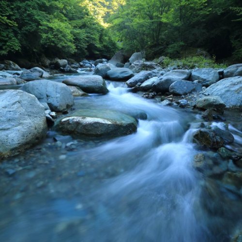 flow shown by a moving stream over rocks